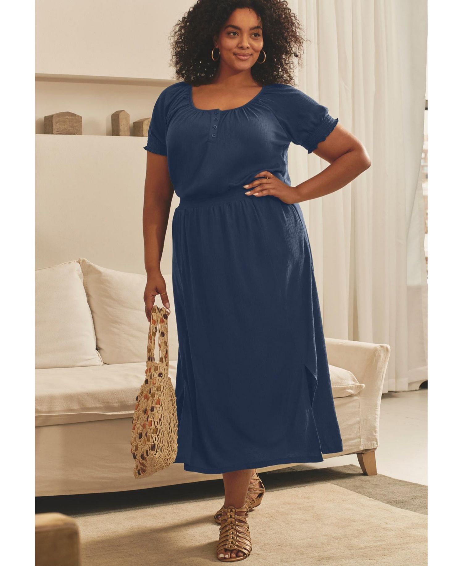 Women's Gauze Puffed Sleeve Top