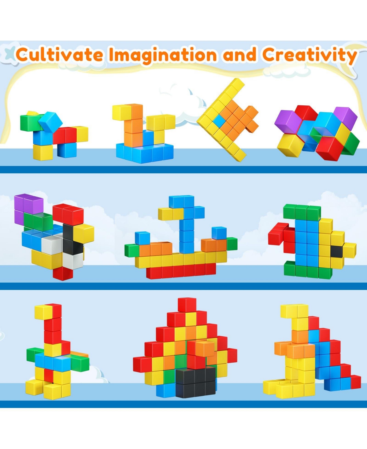 Gnuadz Magnetic Blocks Building Toys Stem Educational Montessori Gifts Ages 3-6