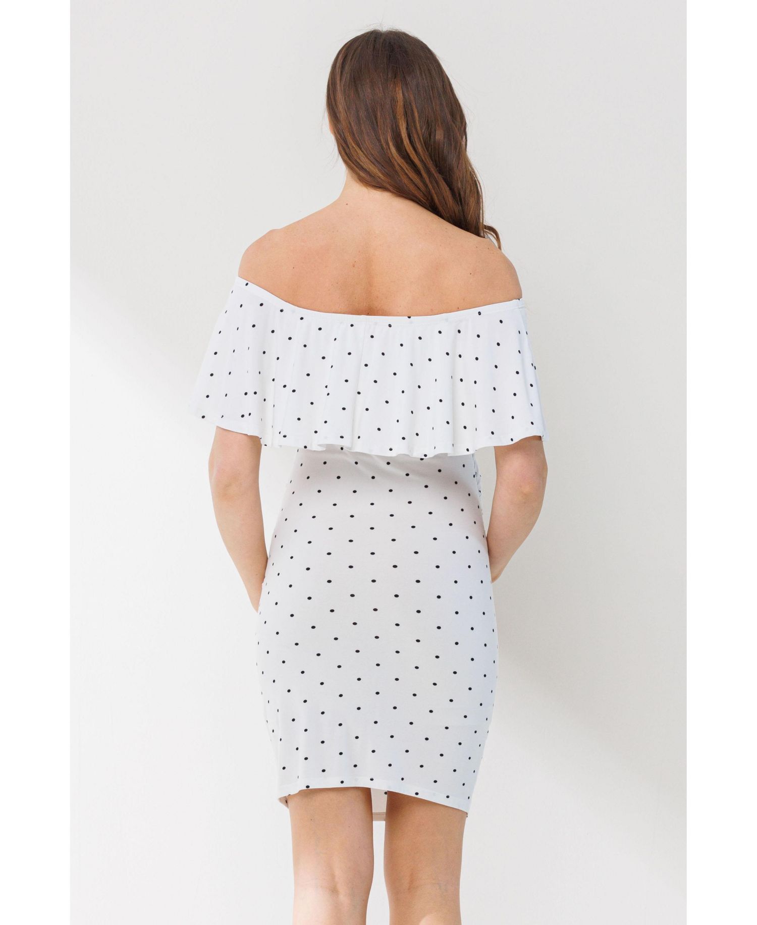 Women's Polka Dot Off-The-Shoulder Ruffle Bodycon Dress