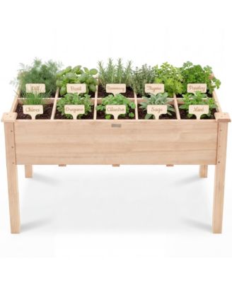Raised Garden Bed Planter Box - Elevated Wooden Herb Vegetable Planter, 10 Grid Sections