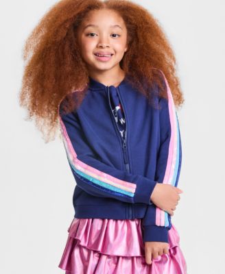 Girls' XS-XL Sequin-Stripe Fleece Bomber Jacket