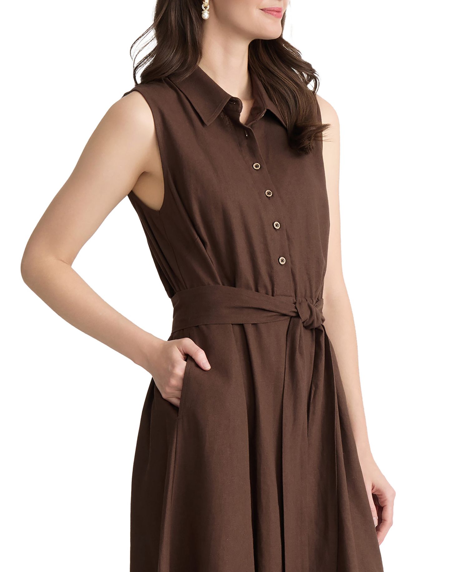 Petite Collared Neck Midi Shirt-Dress