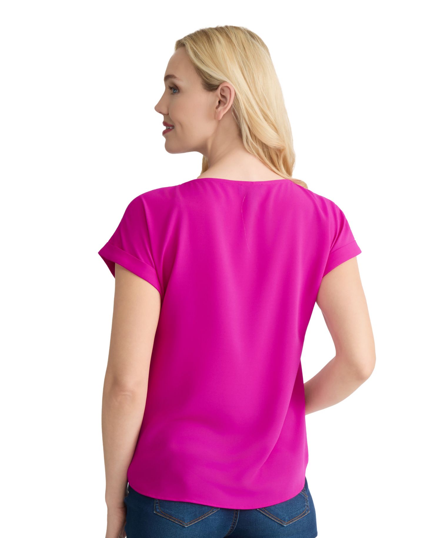 Petite Short-Sleeve Button Detail Blouse