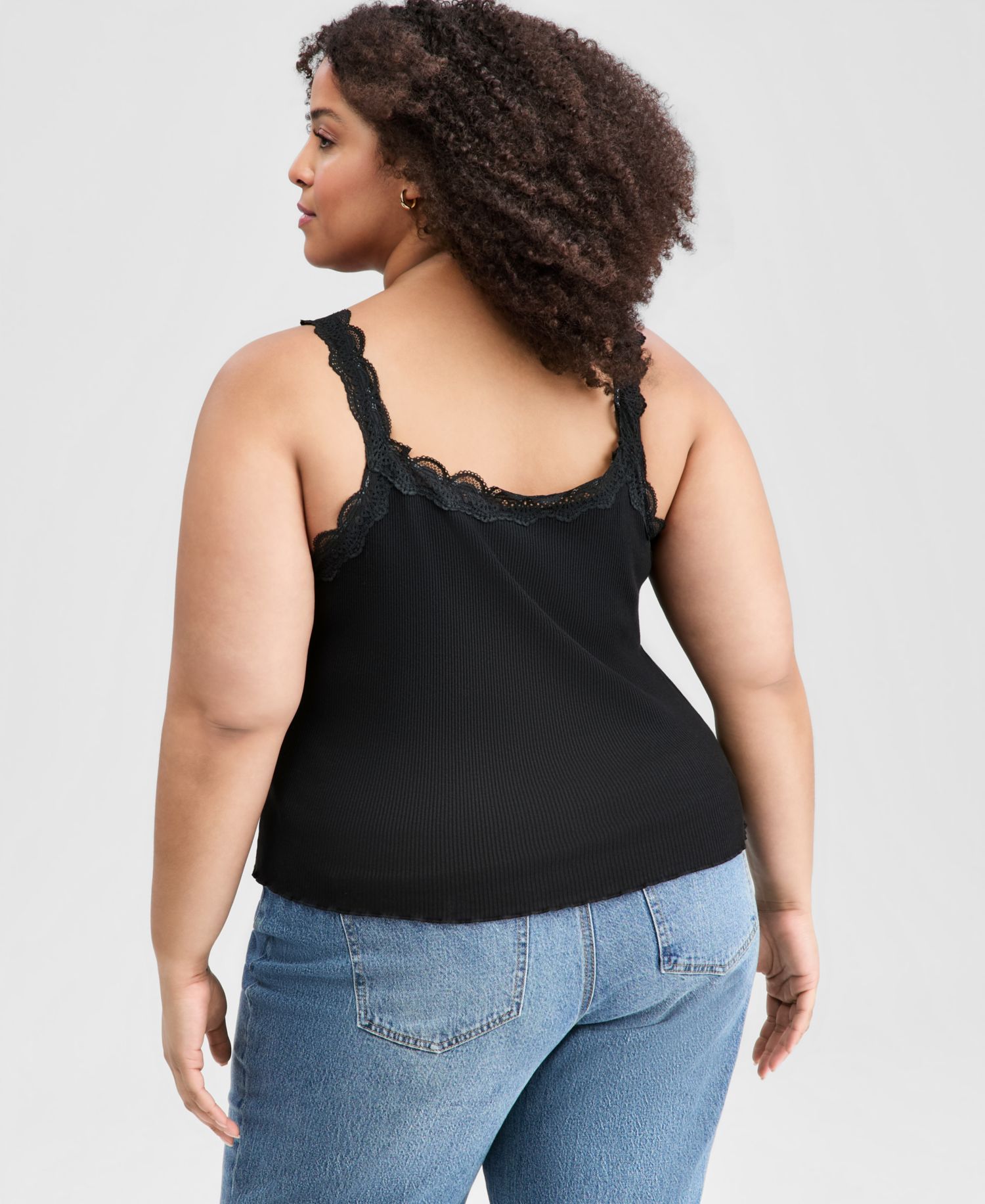 Plus Size Lace-Trim Ribbed Tank