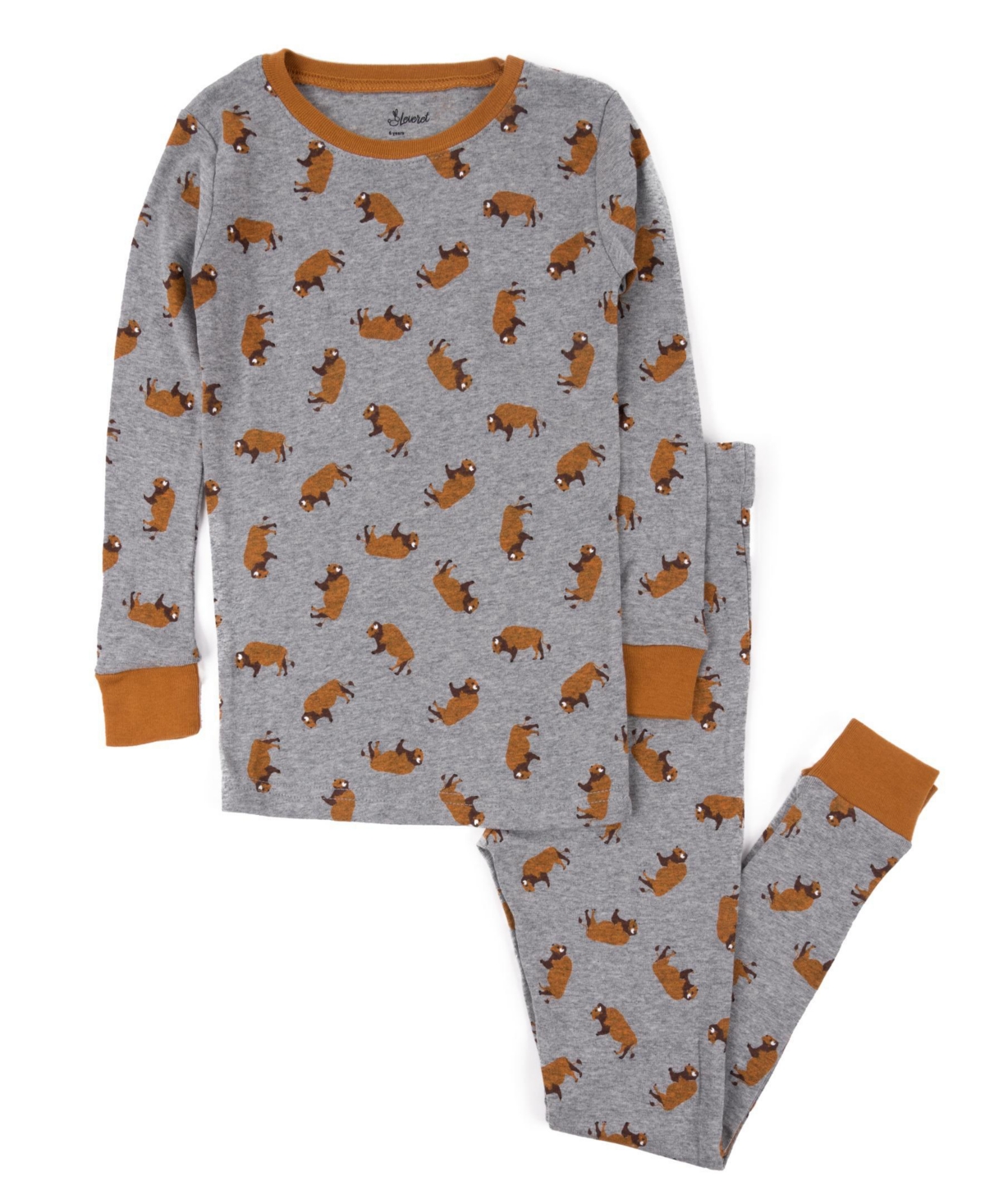 Leveret Toddler Boys Matching Family Two-Piece Cotton Long Sleeve Shirt and Pants Pajama Set 2T-5T - Animal and Nature Prints - Bison grey