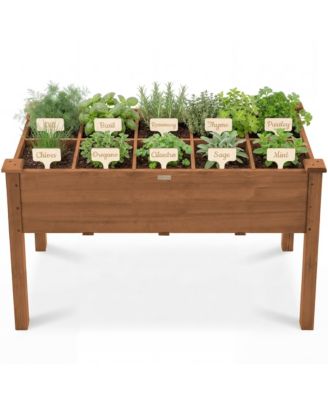 Raised Garden Bed Planter Box - Elevated Wooden Herb Vegetable Planter, 10 Grid Sections