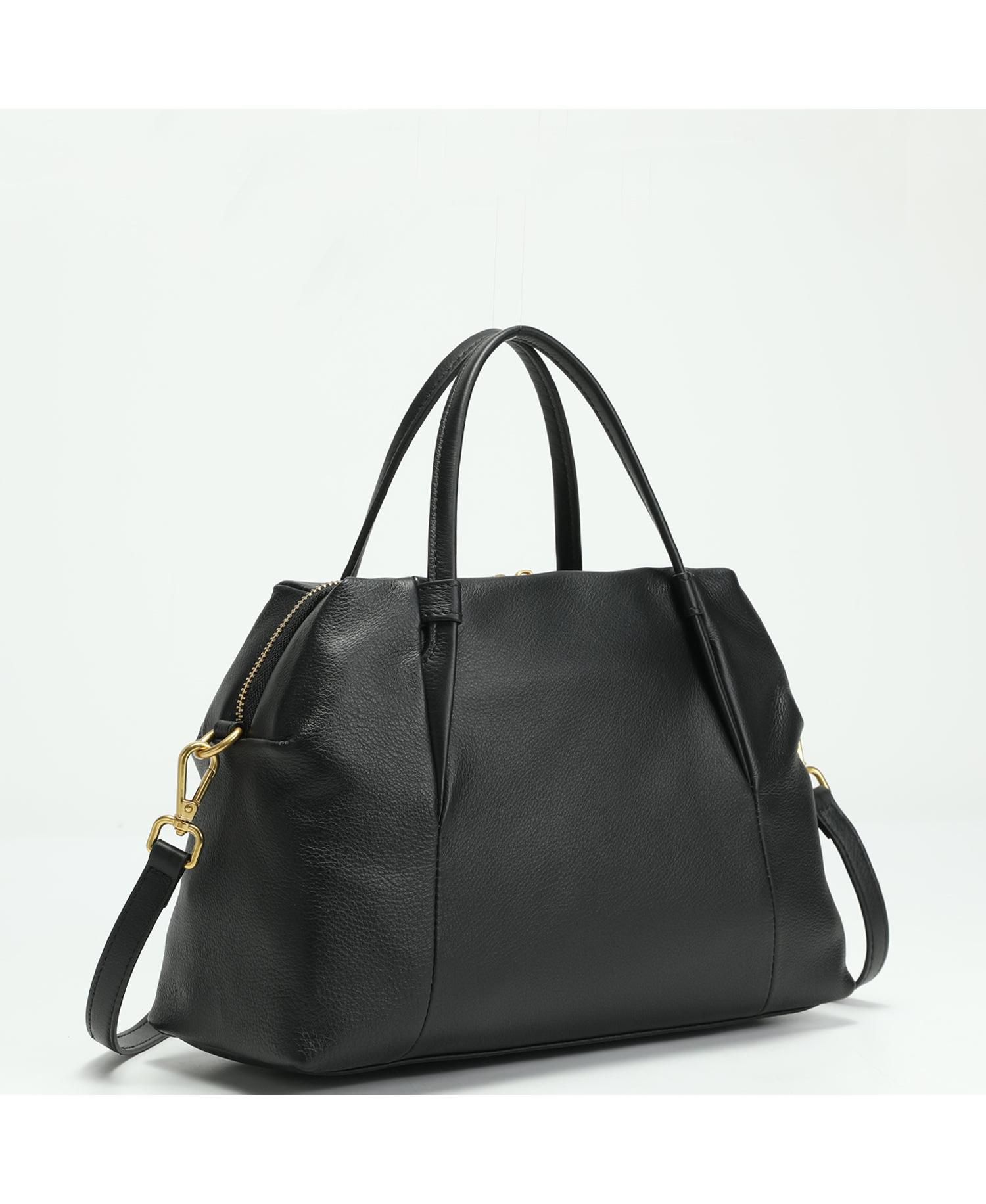 Ava Pebbled Leather Satchel Bag for Women Top Handle Crossbody Purse Structured Medium Everyday Tote with Shoulder Strap