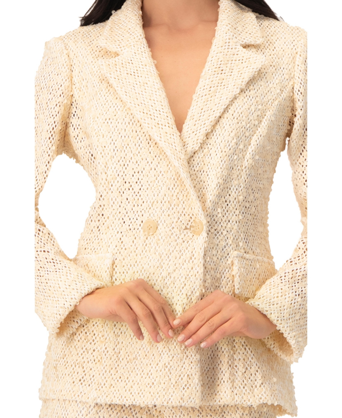 Ivonne Women's Textured Sequin See-Through Blazer with Tailored Silhouette