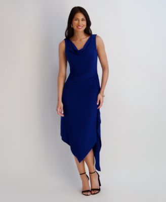 Women's Cowl Neck Side Draping Midi Dress