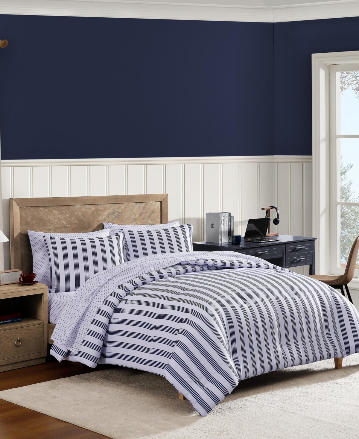 Tommy Hilfiger Campus Stripe Washed Microfiber -Pc. Comforter Set