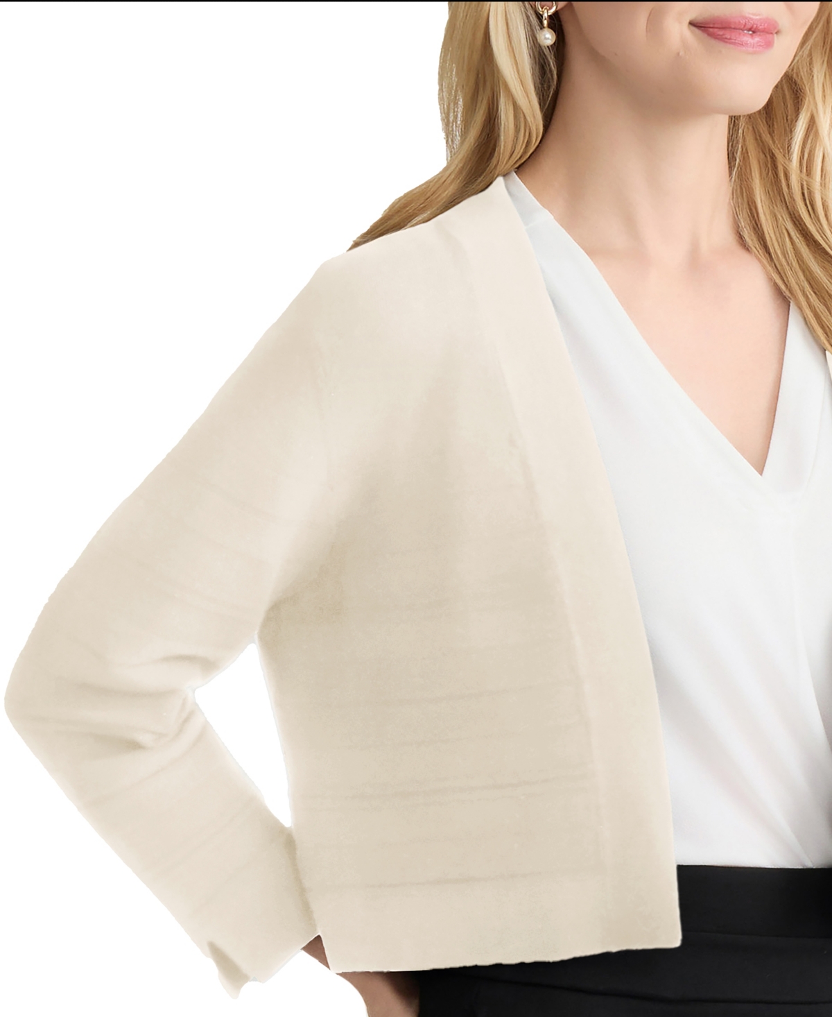 Jones New York Petite Cropped Striped Stitch Shrug