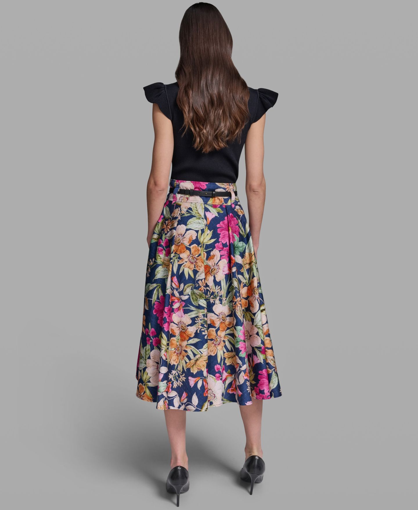 Женская юбка KARL LAGERFELD PARIS Printed Belted Midi, цвет: Пудровый разноцветный — фото 6