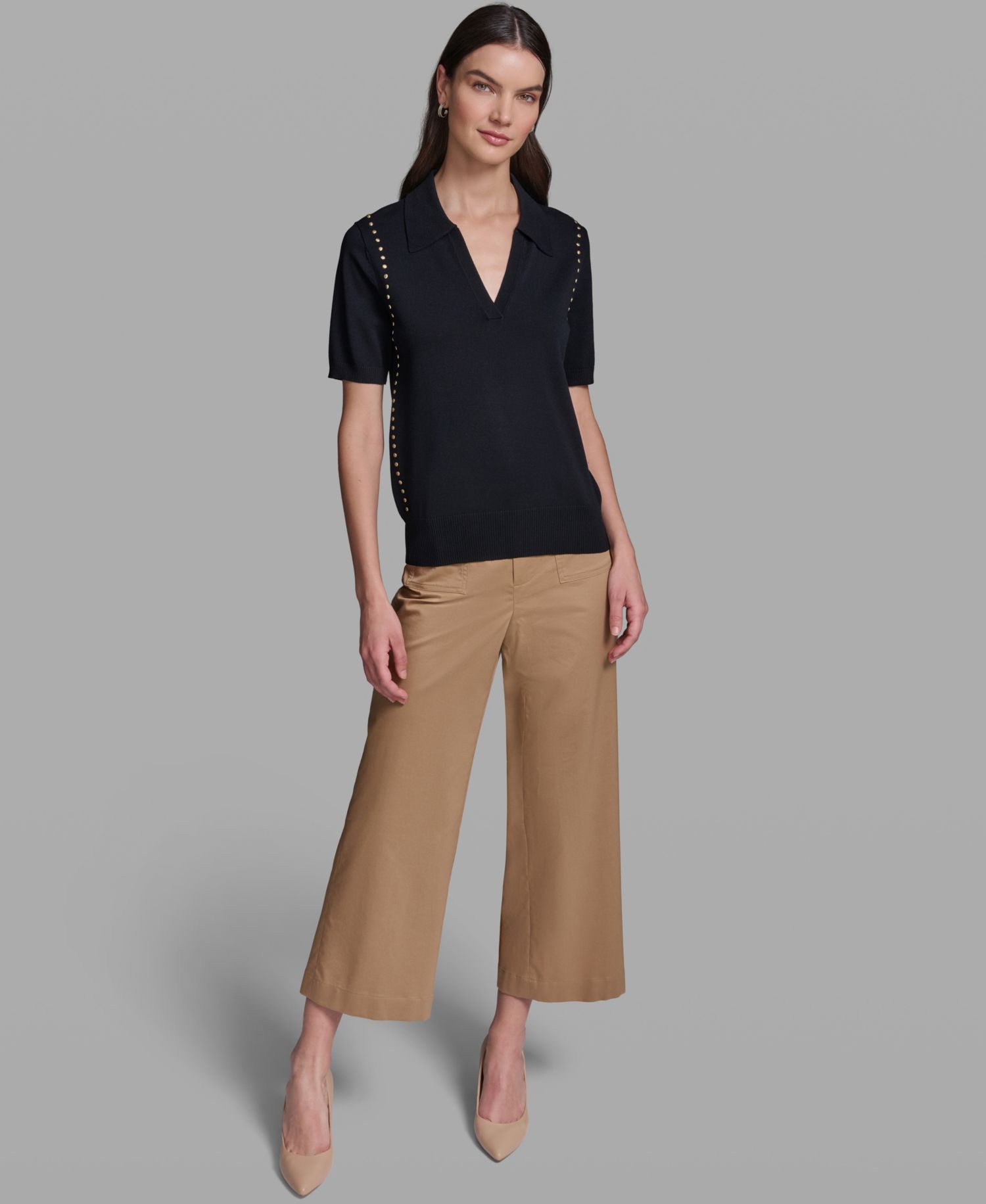Women's Short-Sleeve Nailhead Trim Sweater