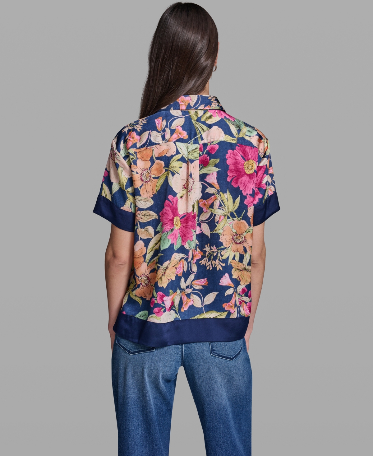 Karl Lagerfeld Paris Women's Short-Sleeve Printed Camp Shirt