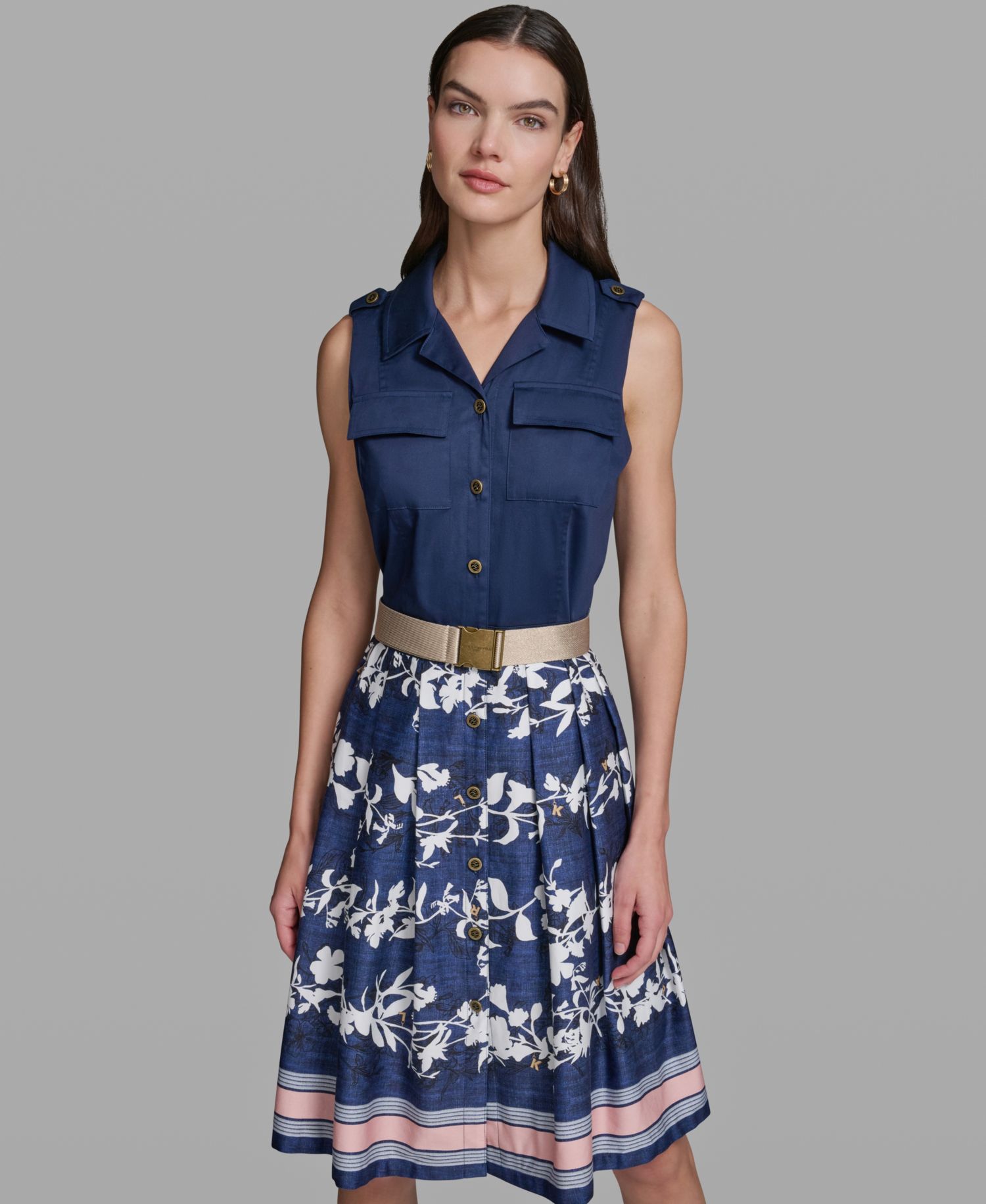 Women's Sleeveless Collared Belted Dress