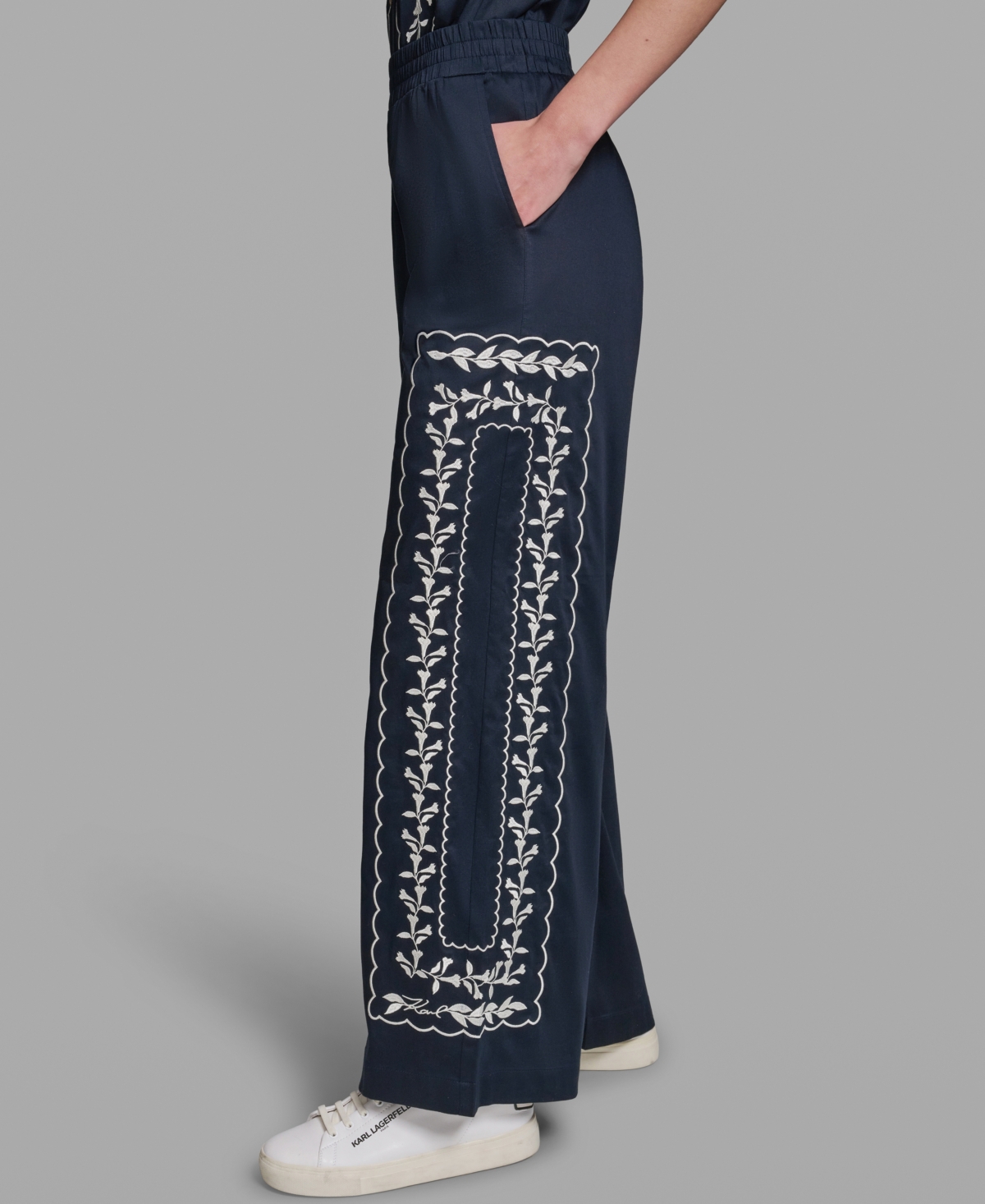 Karl Lagerfeld Paris Women's Mid-Rise Embroidery Pants