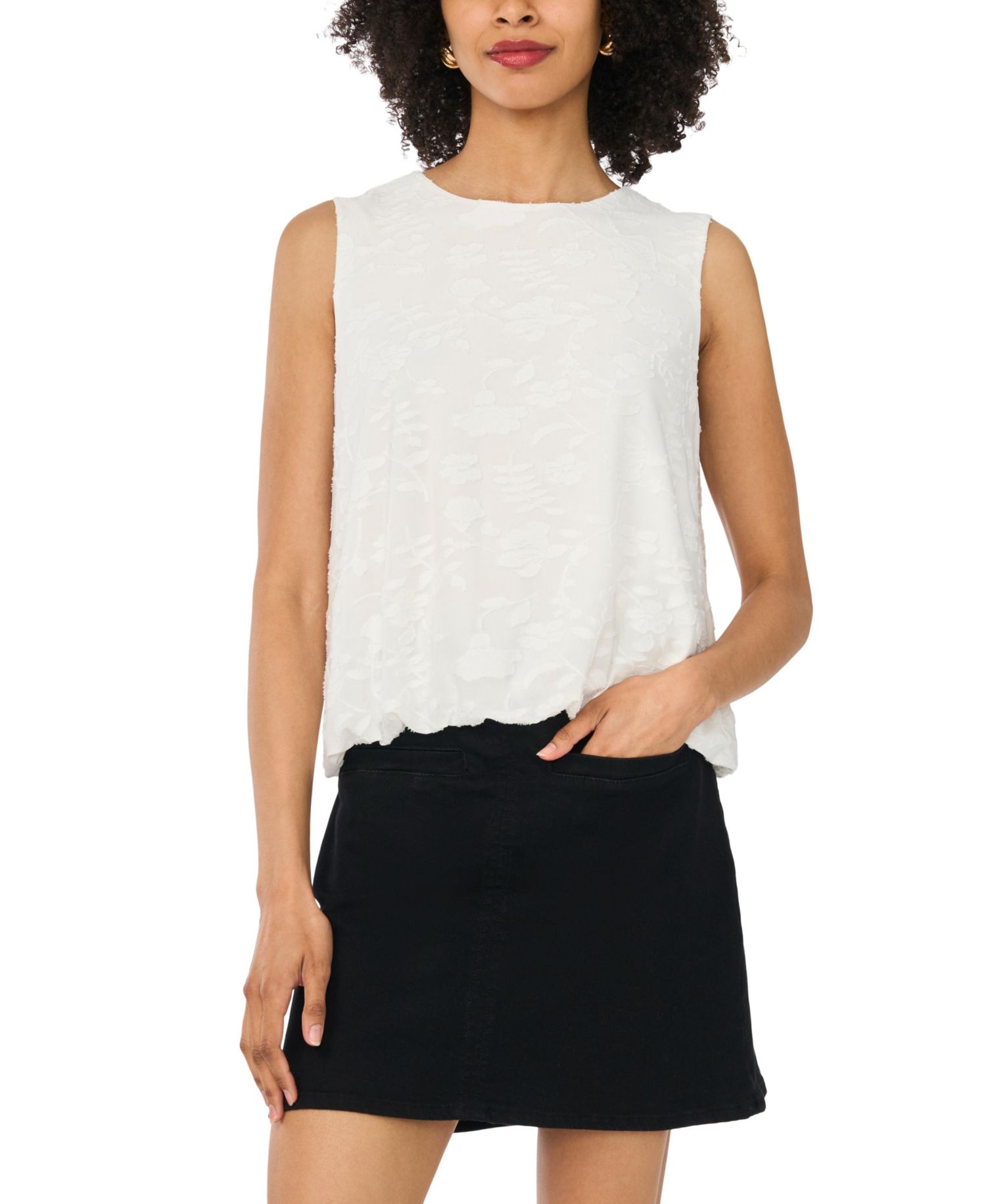 Women's Bubble Hem Crewneck Sleeveless Top