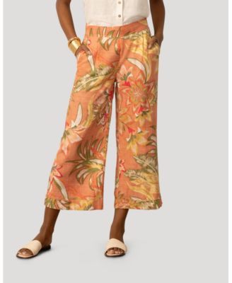 Women's Printed Linen Blend Pull On Crop Pant