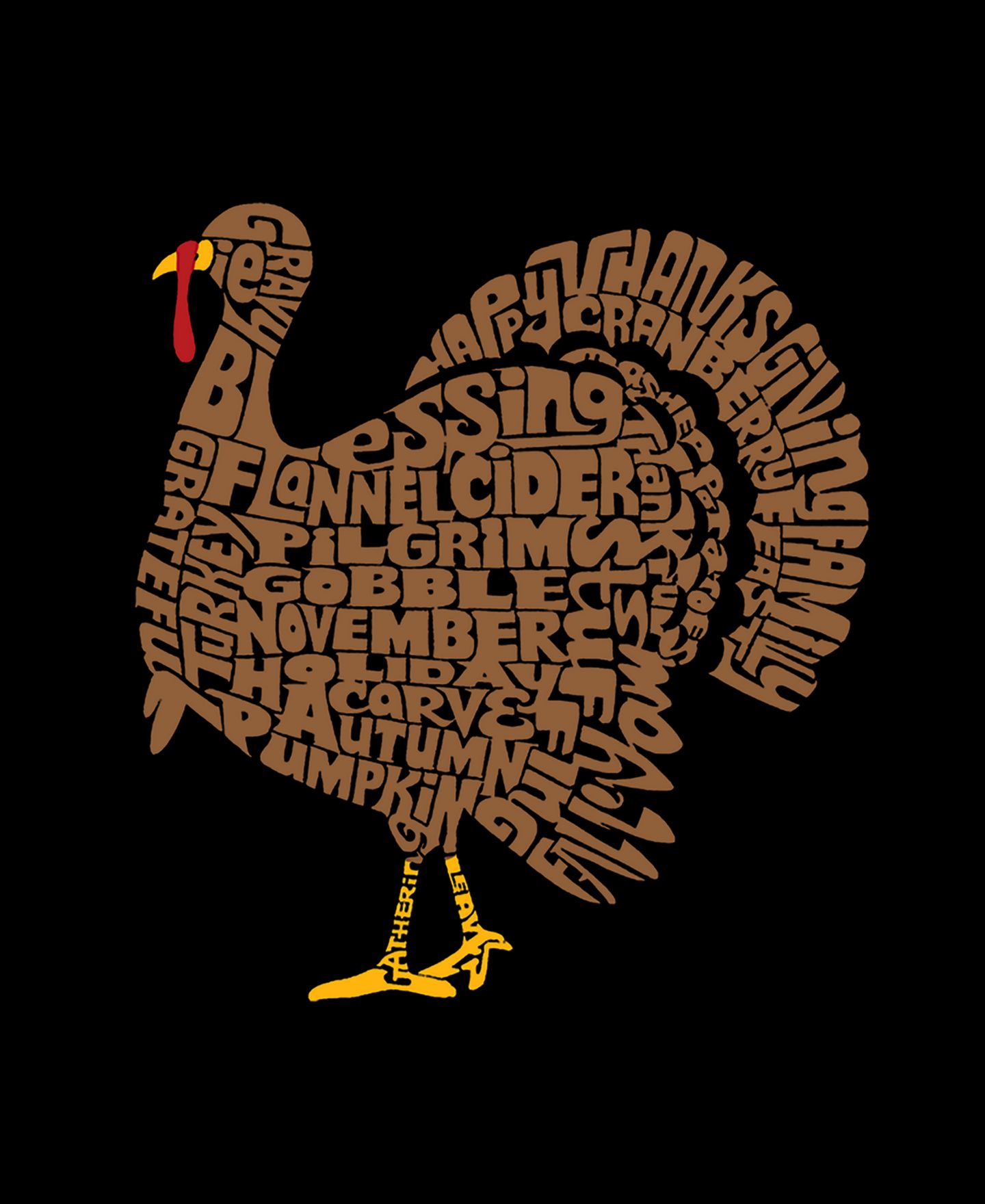 Мужская футболка LA Pop Art Thanksgiving Turkey Word Art, цвет: Чёрный — фото 4