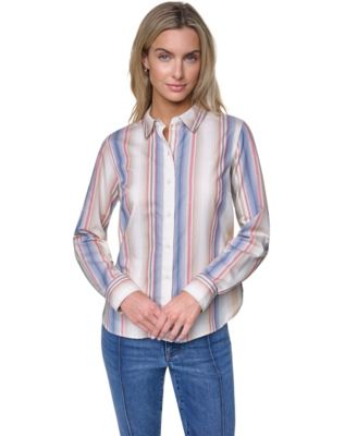 Women's Cotton-Blend Roll-Tab Button-Front Shirt