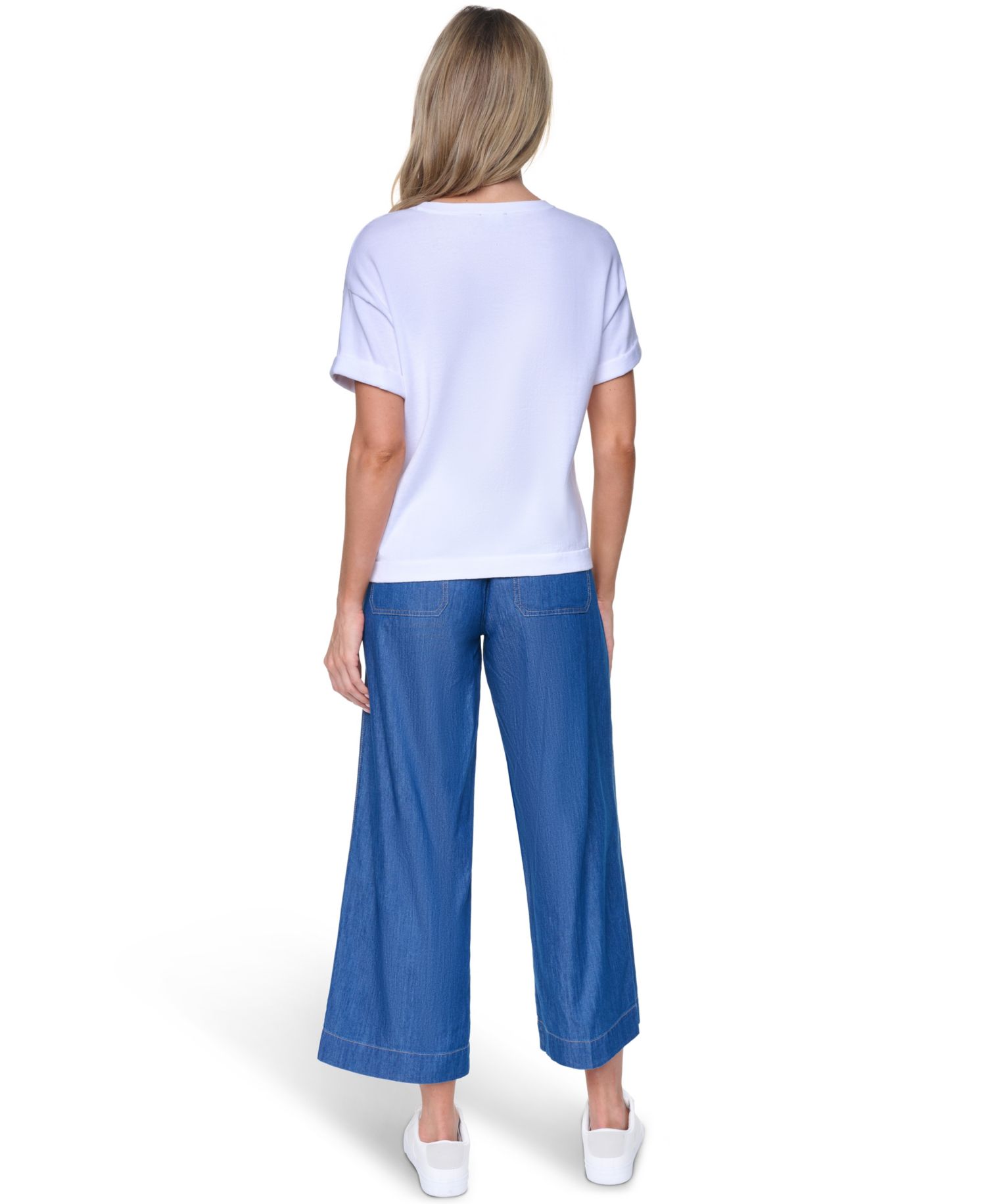 Women's Cotton Crewneck Short-Sleeve Sweater