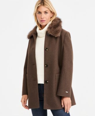 Women's Faux-Fur-Collar Car Coat, Created for Macy's