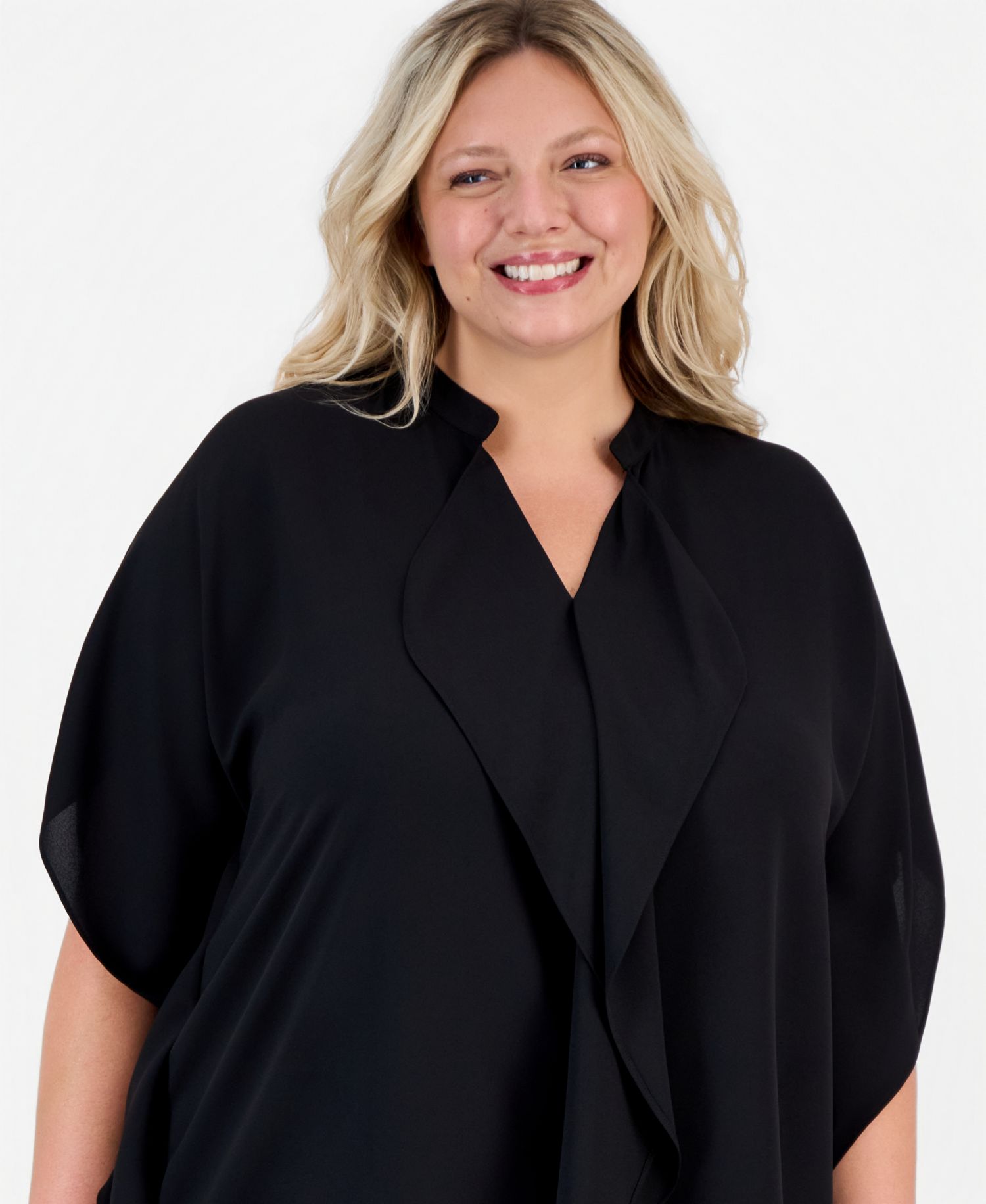 Plus Size Split-Neck Ruffle-Front Dolman-Sleeve Blouse