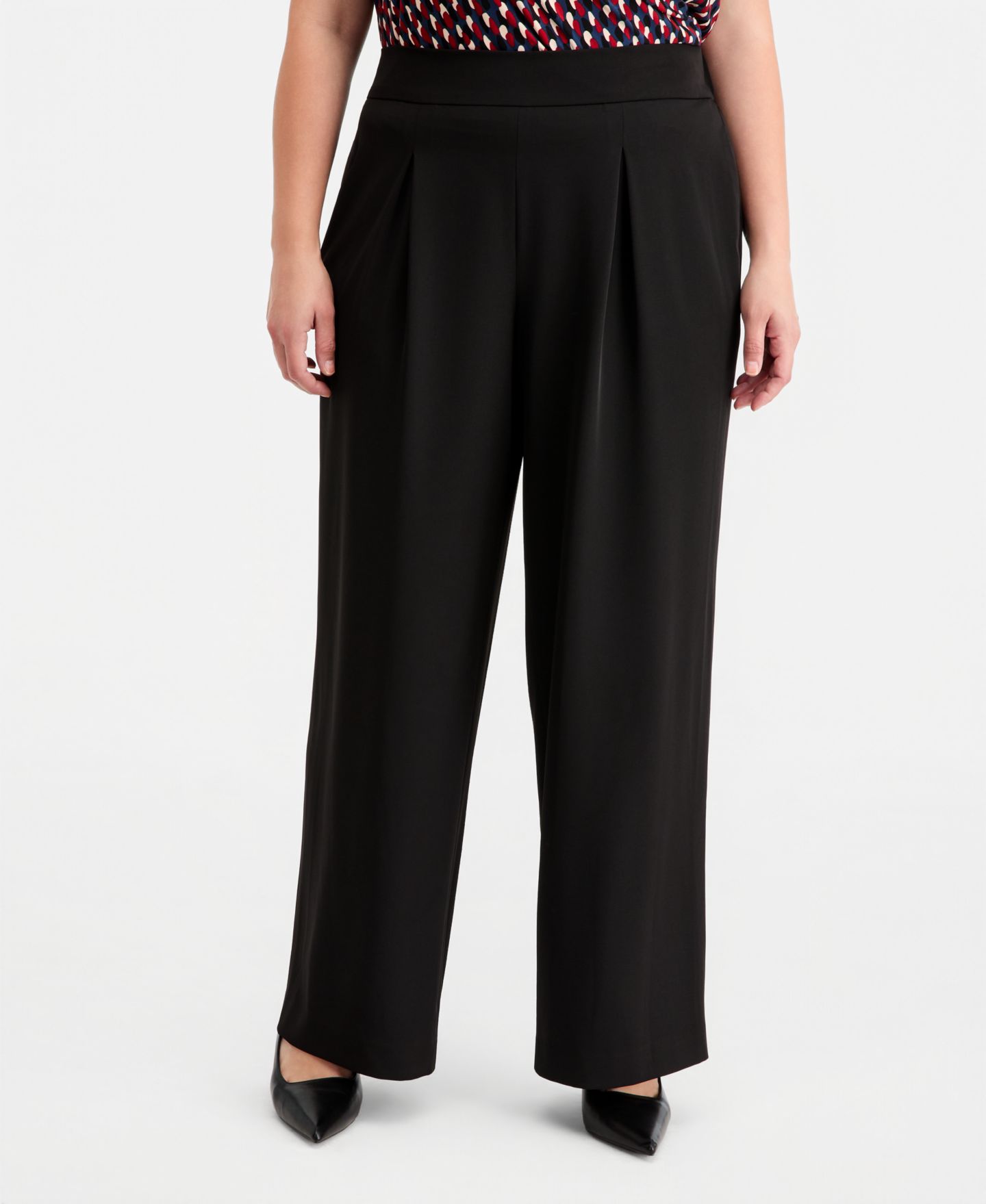 Женские брюки Anne Klein Plus Size Pleat-Front Wide Leg, цвет: Чёрный — фото 2
