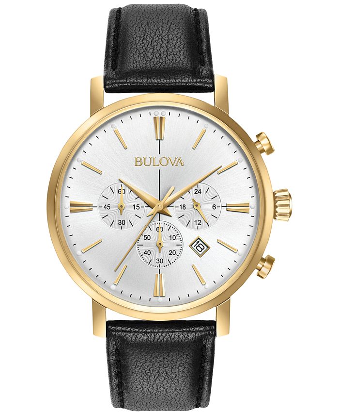 Bulova Men's Dress Chronograph Black Leather Strap Watch 41mm 97B155