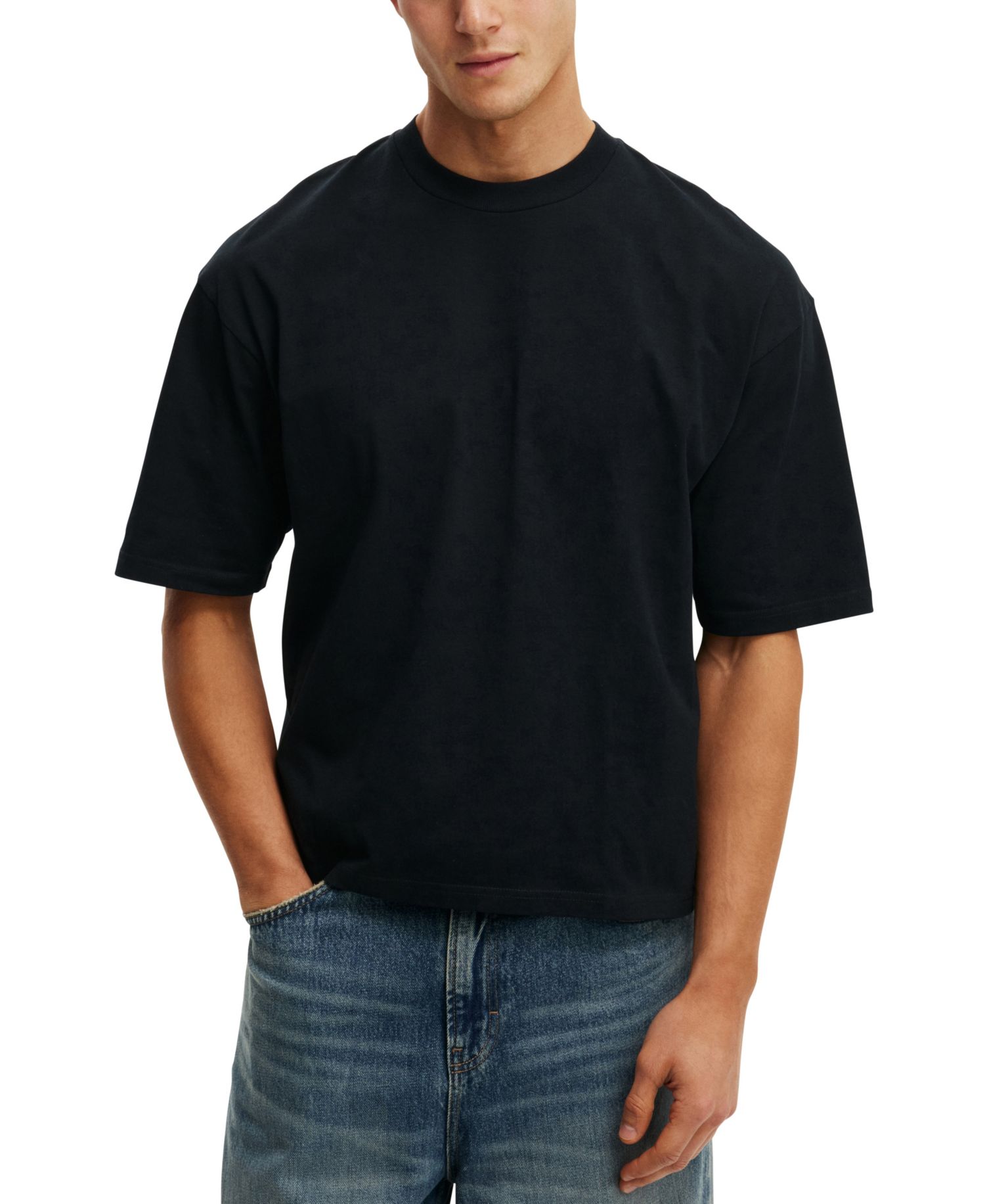 Men's Textured Cropped Boxy-Fit T-Shirt