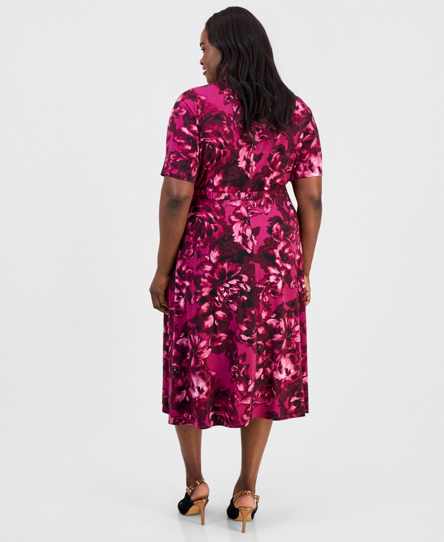 Plus Size Pleated Belted Fit & Flare Dress