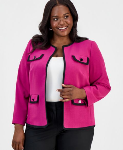 Женские куртки Kasper Plus Size Collarless Open-Front Framed Jacket
