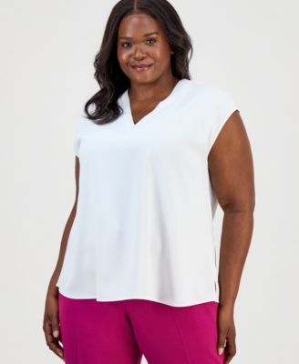 Plus Size Sleeveless Pleated-Neck Top