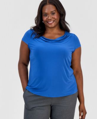 Plus Size Cowlneck Cap-Sleeve Top