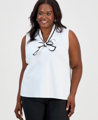 Plus Size Sleeveless Tie-Neck Top