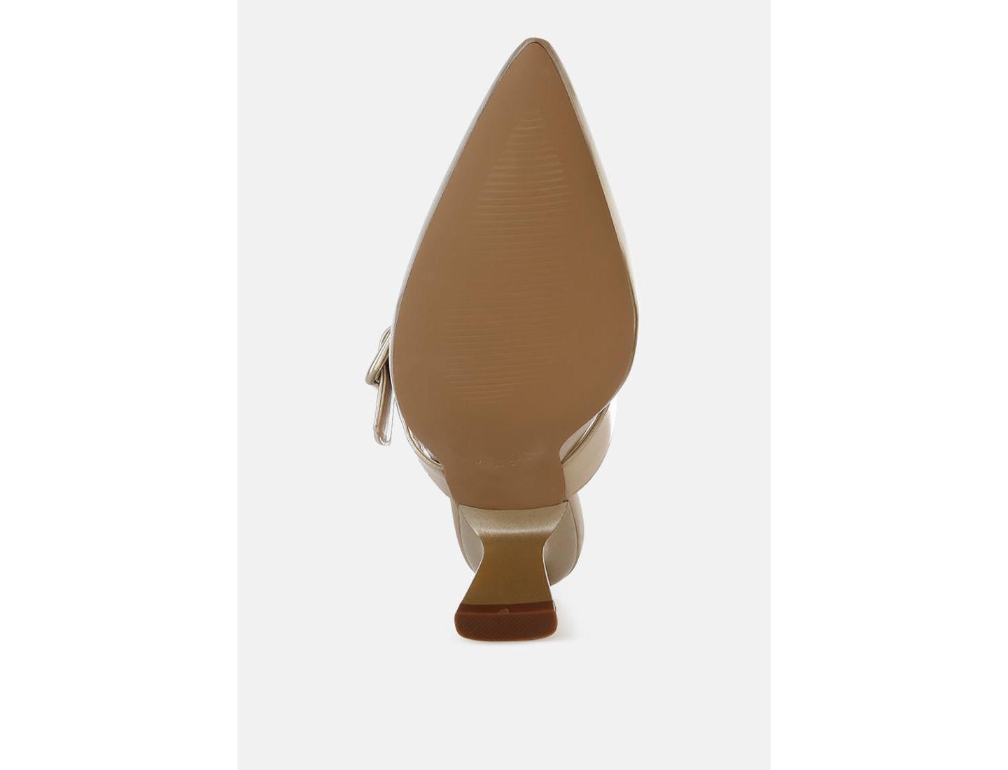 Женские сабо London Rag Bismi Large Buckle Kitten Heel Mules, цвет: Золотая искусственная кожа — фото 7