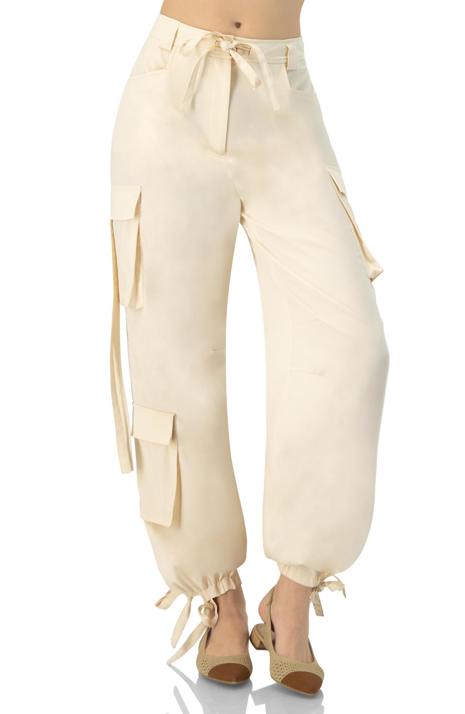 Women's Solid Cargo Pants with Straps