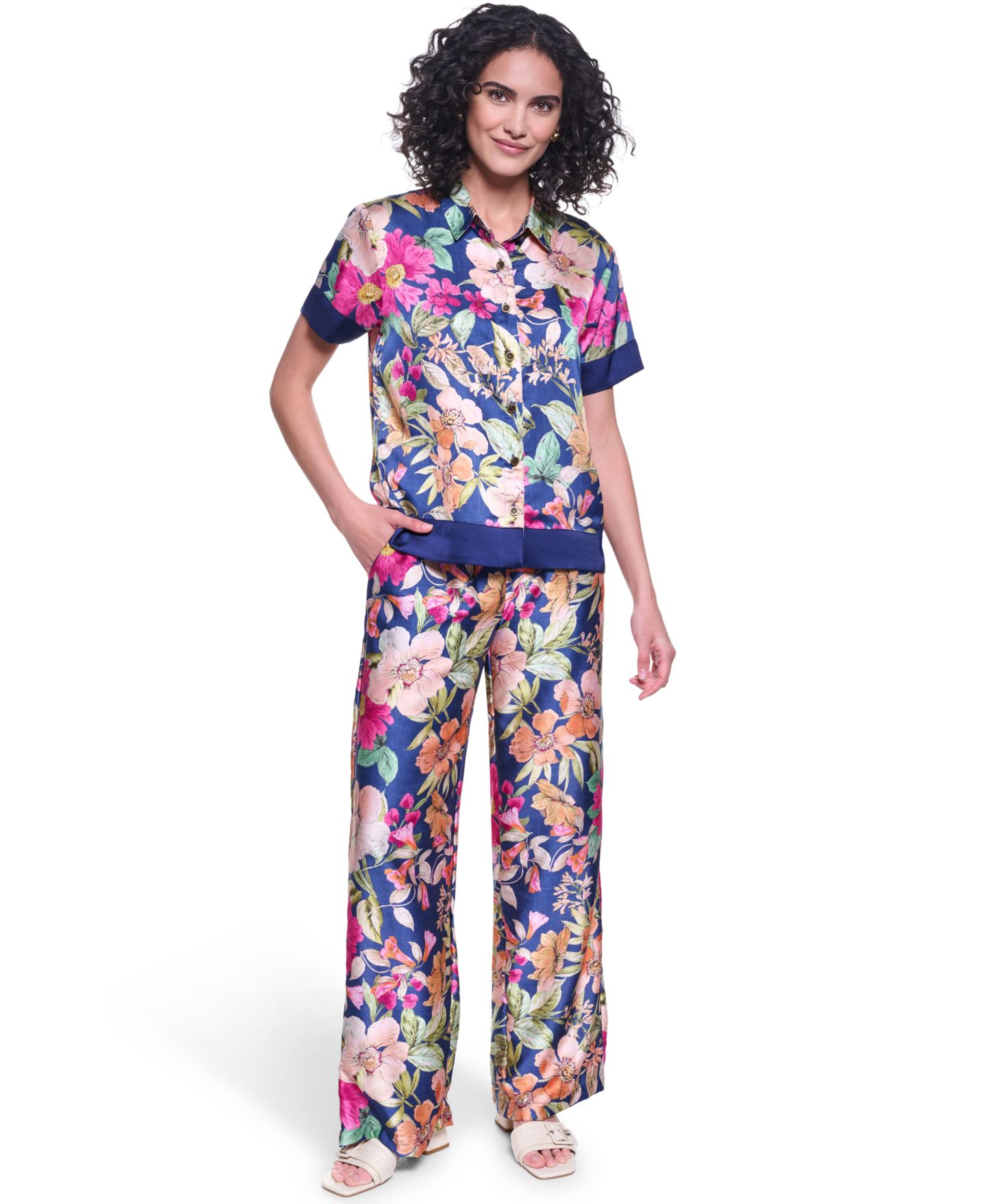Женские брюки KARL LAGERFELD PARIS Soft Floral Print Pull-On, цвет: Пудровый разноцветный — фото 2