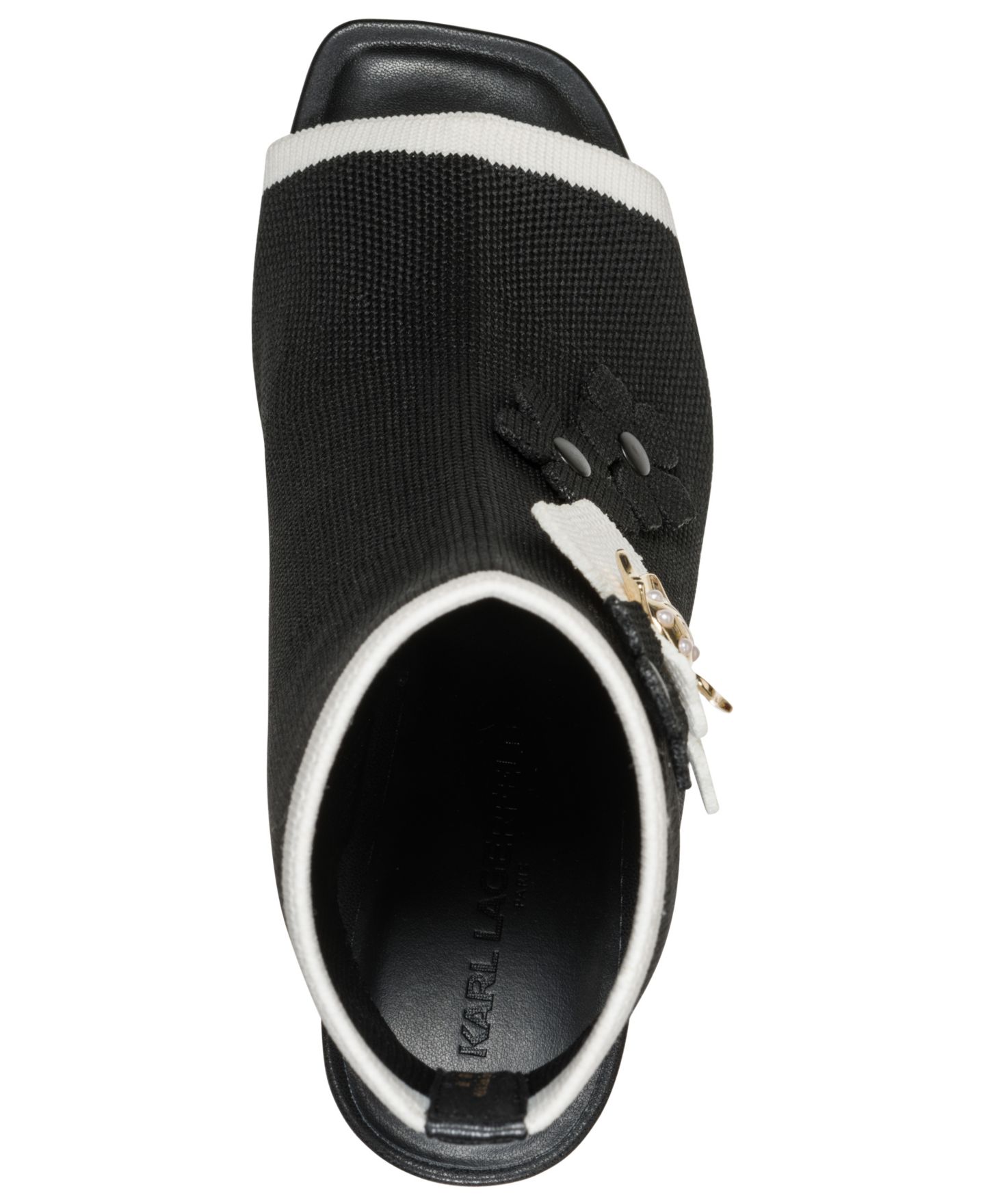 Женские сандалии KARL LAGERFELD PARIS Dacey Dress Sandals, цвет: Чёрный / Кремовый вязаный — фото 4