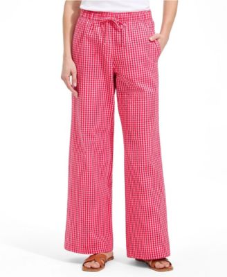 Women's Seersucker High Rise Drawstring Wide Leg Pants