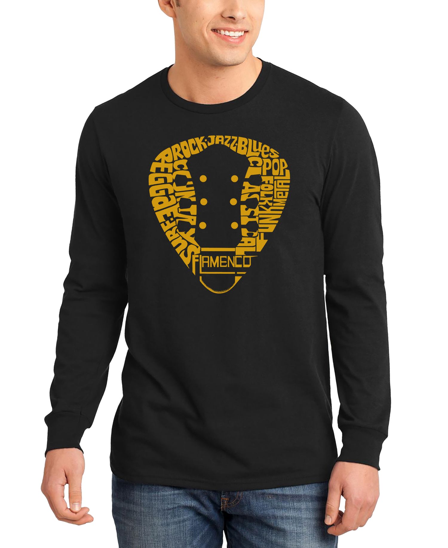 Men's Music Genres Guitar Neck Word Art Long-Sleeve T-Shirt