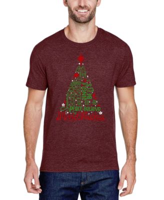Men's Holiday Christmas Tree Word Art Cotton and Polyester Blend T-Shirt