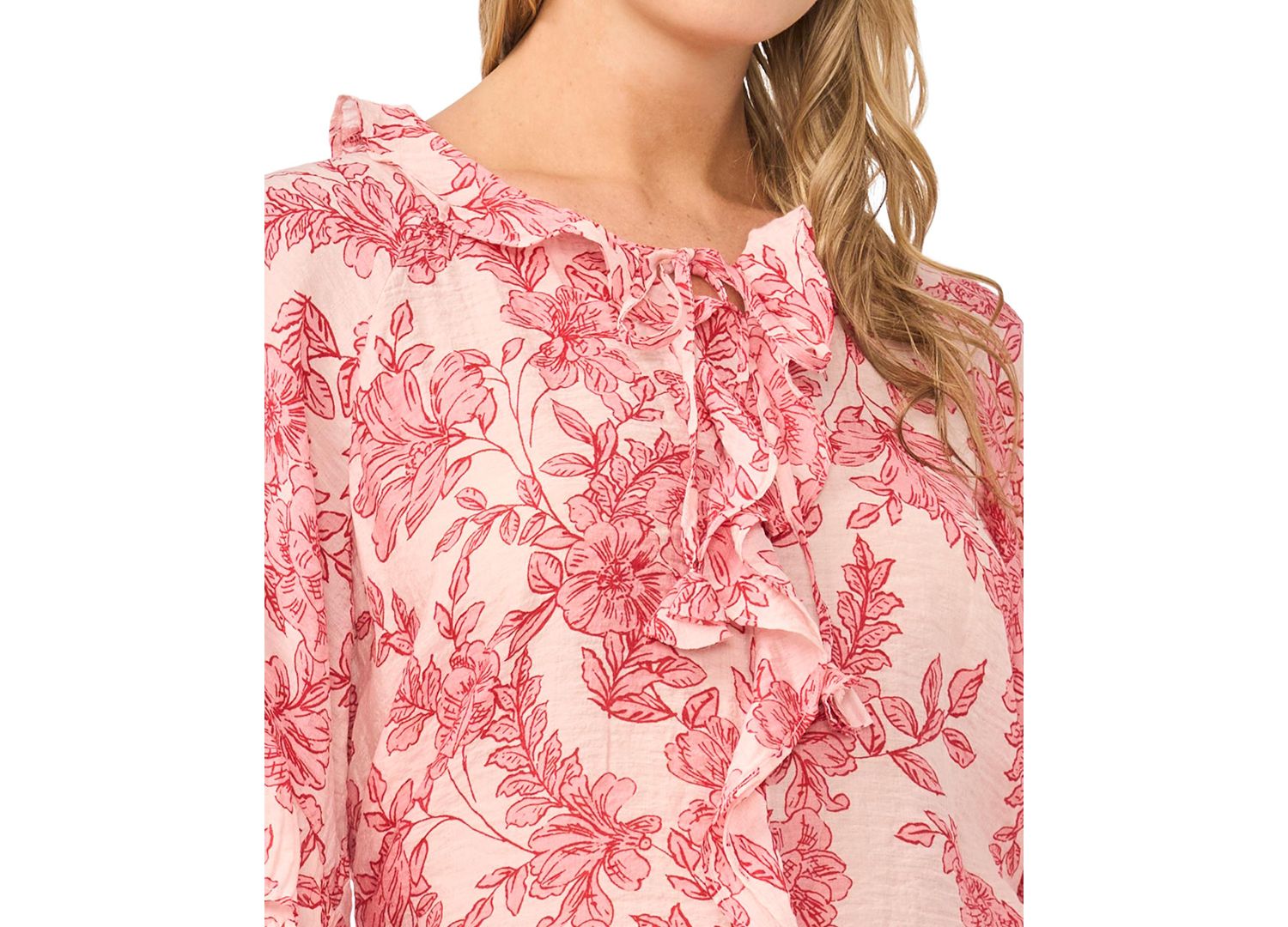Women's Printed Crewneck Ruffle Front Top