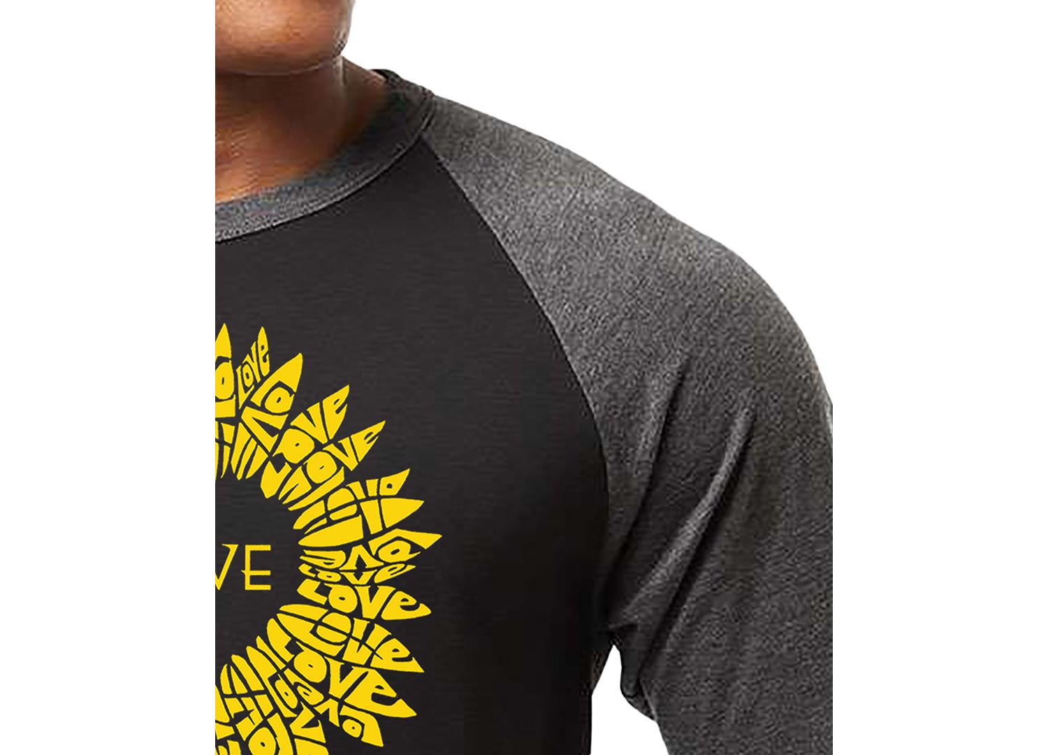 Men's Love Sunflower Word Art Raglan-Sleeve T-Shirt
