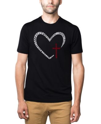 Men's Blessed Heart Cross Word Art Cotton and Polyester Blend T-Shirt