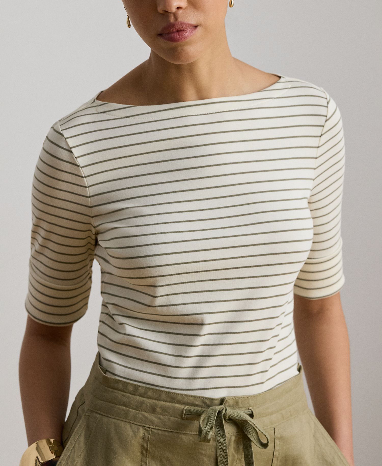 Petite Striped Boat Neck T-Shirt