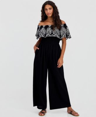 Petite Cutwork Off-The-Shoulder Jumpsuit