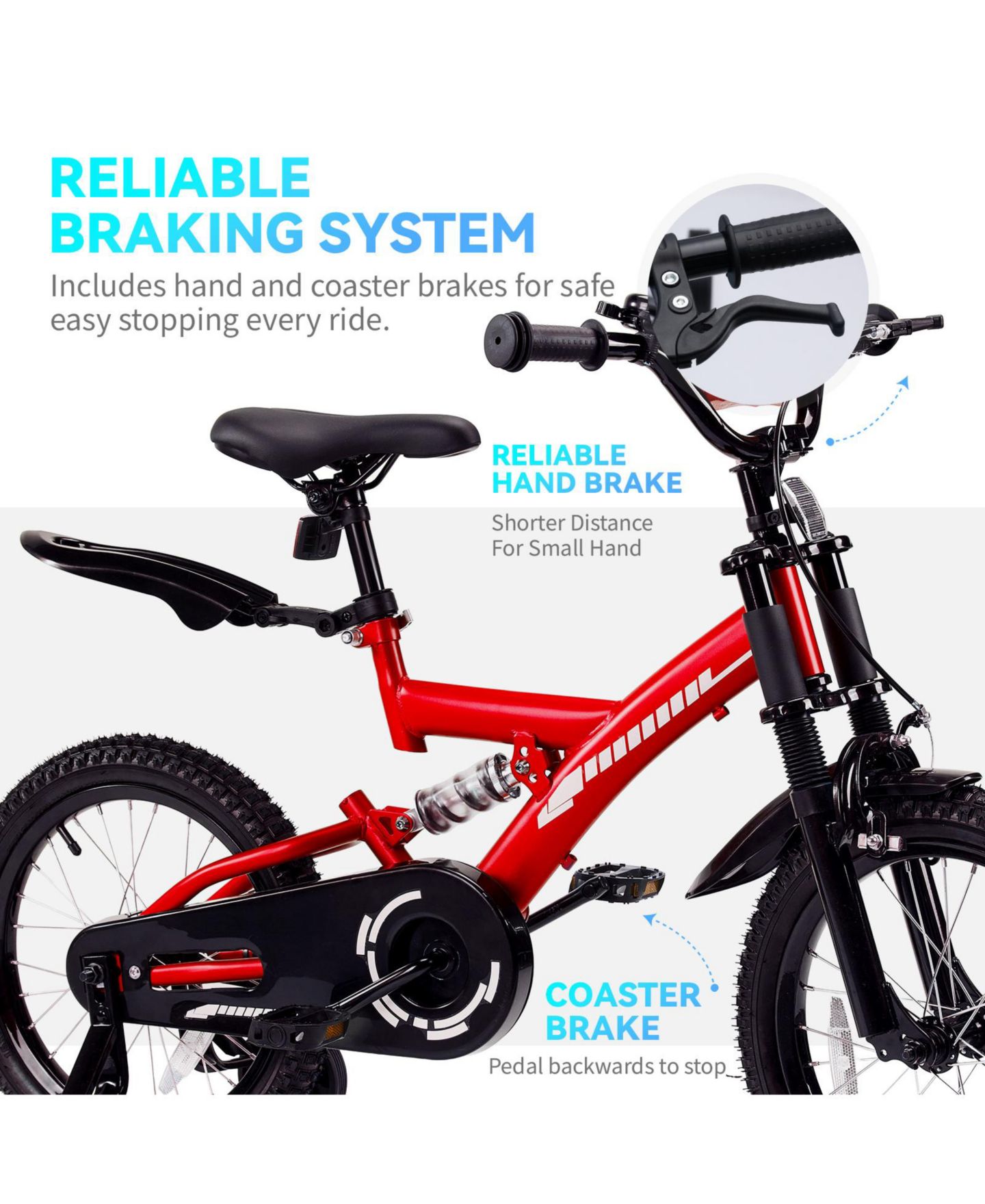 Детская игрушка SUGIFT 18" Kids Bike with Adjustable Seat, Dual Brakes & Training Wheels, Ages 6–9, цвет: Красный — фото 5