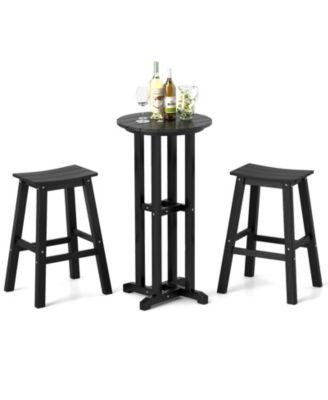 3PCS Outdoor HDPE Bar Table and Chair Set for 2 Footrests for Garden Yard Pool