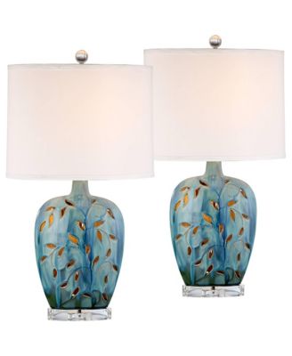 Devan Modern Table Lamps 24 1/2" High Set of 2 Ceramic with LED Nightlight Oval Shade for Bedroom Living Room Bedside House